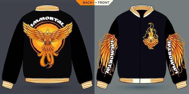 Fire phoenix immortal visualizzato con una giacca mock up