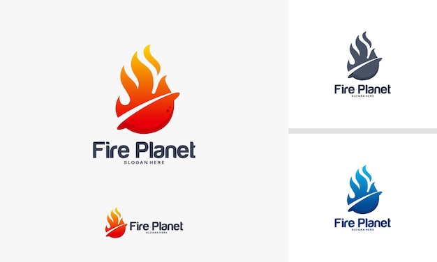 Fire Planet 로고 디자인 컨셉, Hot Planet 로고 템플릿, Fire 로고 디자인 기호