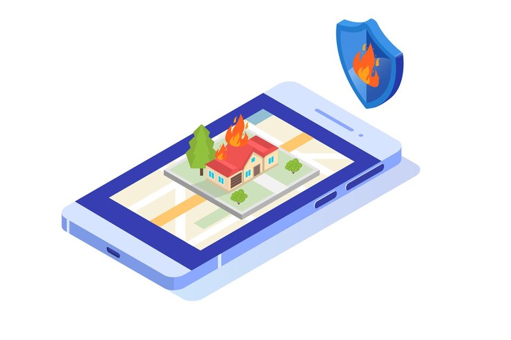 Vector fire protection, fire alarm online concept. vector illustration.