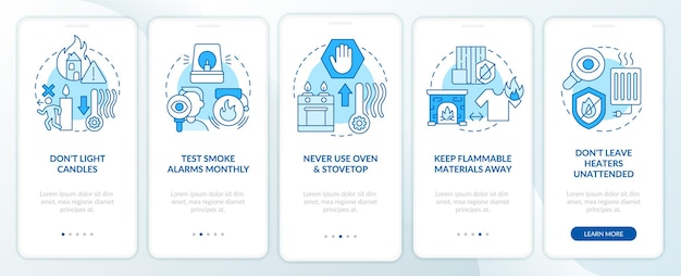Regole di protezione antincendio blu per l'onboarding dello schermo dell'app mobile