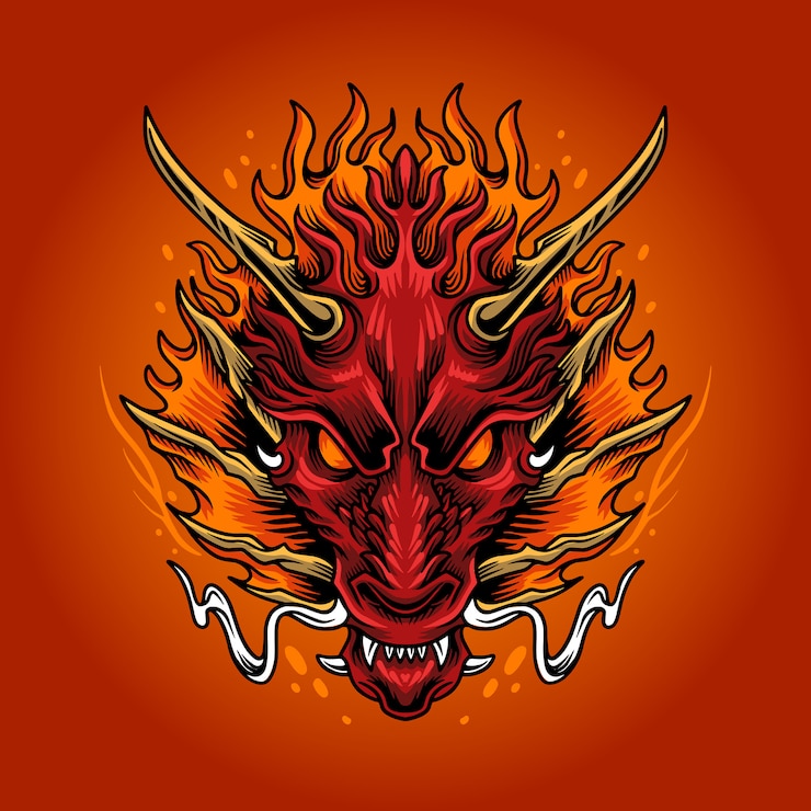 Vector fire red dragon head 