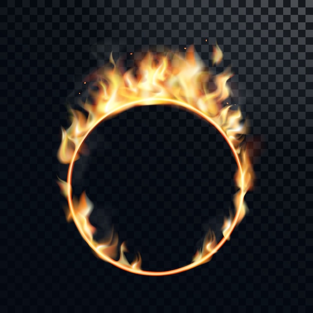 Vector fire ring realistic burning fiery circus circle of fire flame