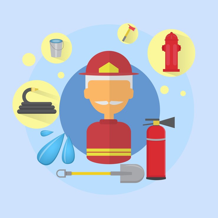 Vector fire senior man firefighter worker icon flat