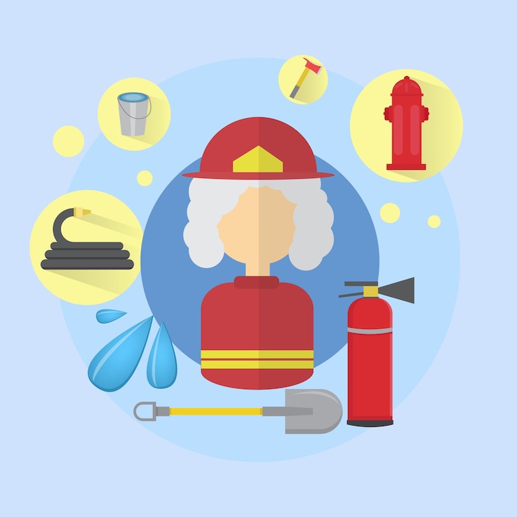 Vector fire senior woman firefighter worker icon 