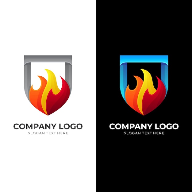 Fire shield logo design, fire and shield, combination 3d colorful style