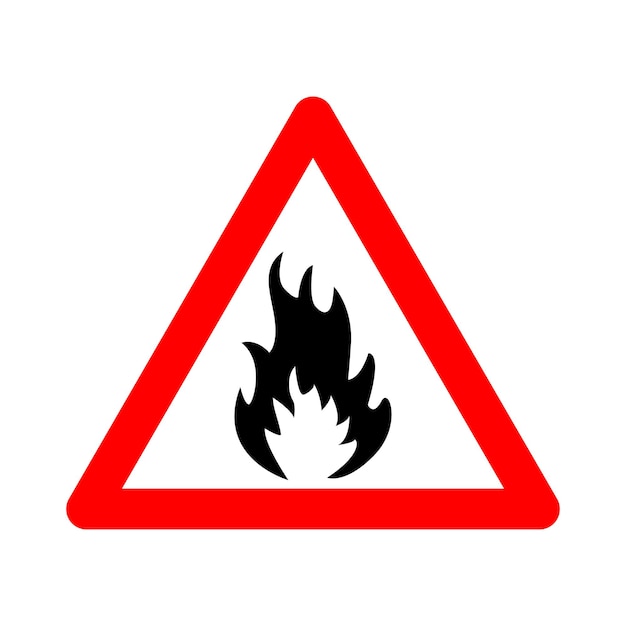 Fire sign warning sign flammable substances red triangle caution at the fire sign road sign