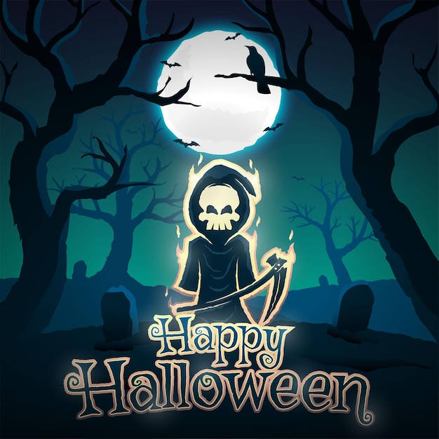 On Fire Skull Ripper - Happy Halloween Background