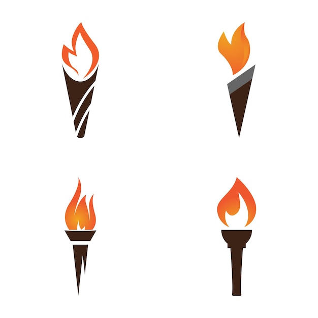 Fire torch with flame flat icons set Collection of symbol flaming illustration