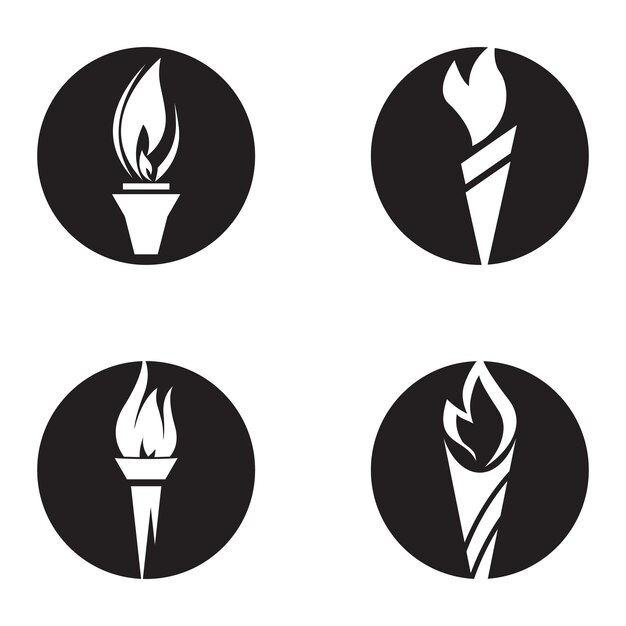Fire torch with flame flat icons set Collection of symbol flaming illustration
