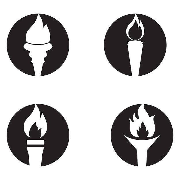 Fire torch with flame flat icons set Collection of symbol flaming illustration