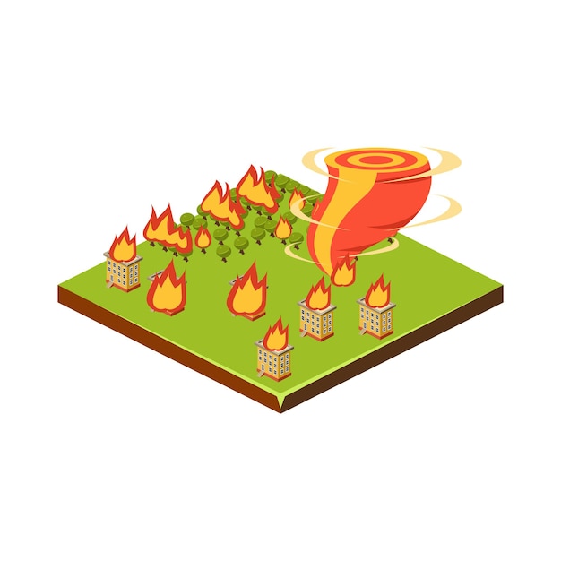 Fire and Tornado. Natural Disaster Icon. 3d Vector Illustration