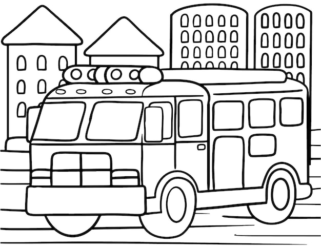 Pagina da colorare del camion dei pompieri per bambini line art vector blank stampabile per i bambini da compilare