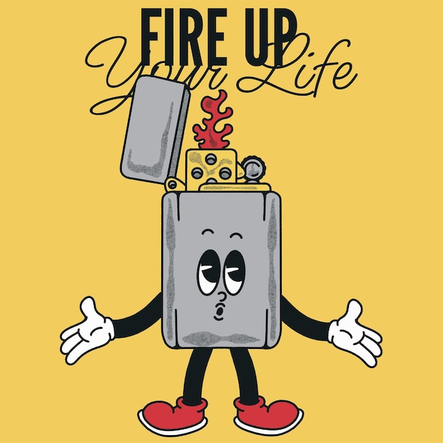 Vector fire up your life with lighter groovy character