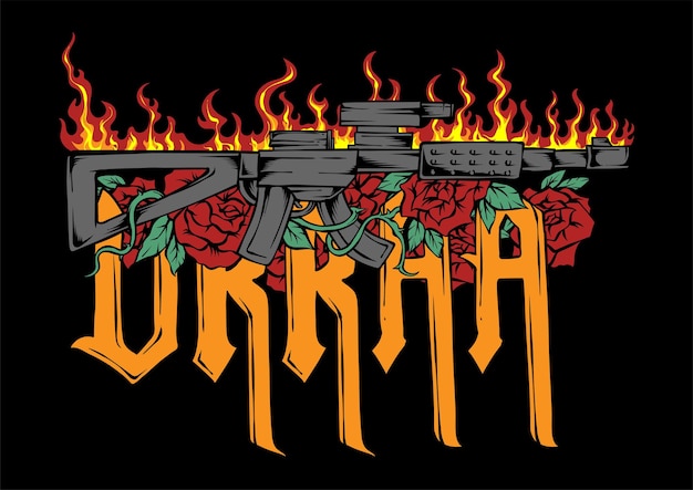 Fire weapon and roses illustration ura