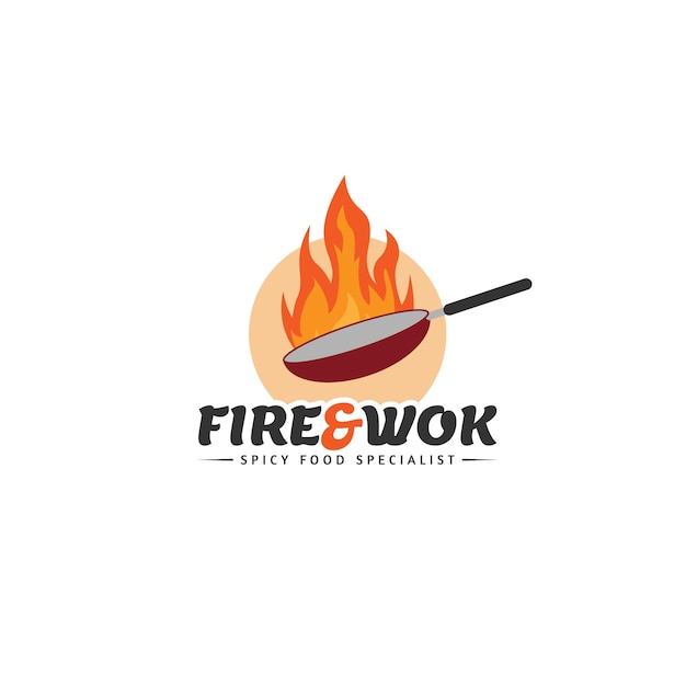 Vettore fuoco e wok illustrazione logo concetto per ristorante cibo piccante e altri