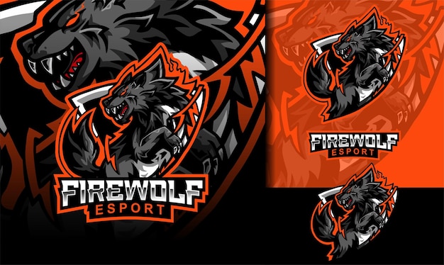 Vector fire wolf gaming layout design streamer twitch