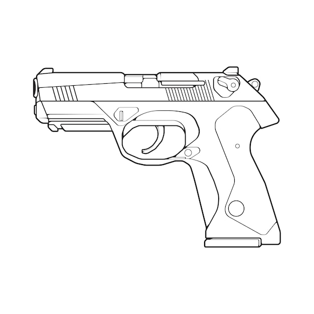 Stile artistico della linea di armi da fuoco pistola da tiro illustrazione dell'arma illustrazione della pistola della linea vettoriale