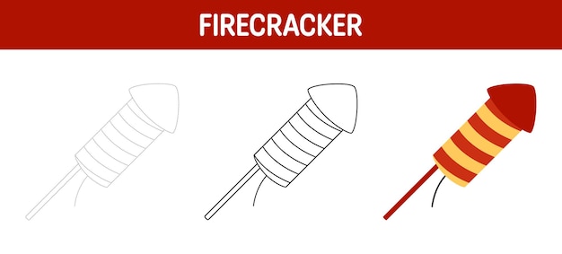 Firecracker tracing and coloring worksheet for kids