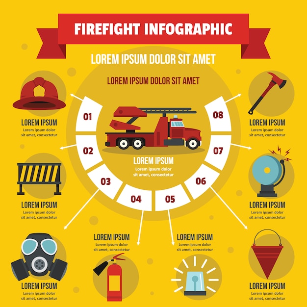 소방 infographic 개념, 평면 스타일
