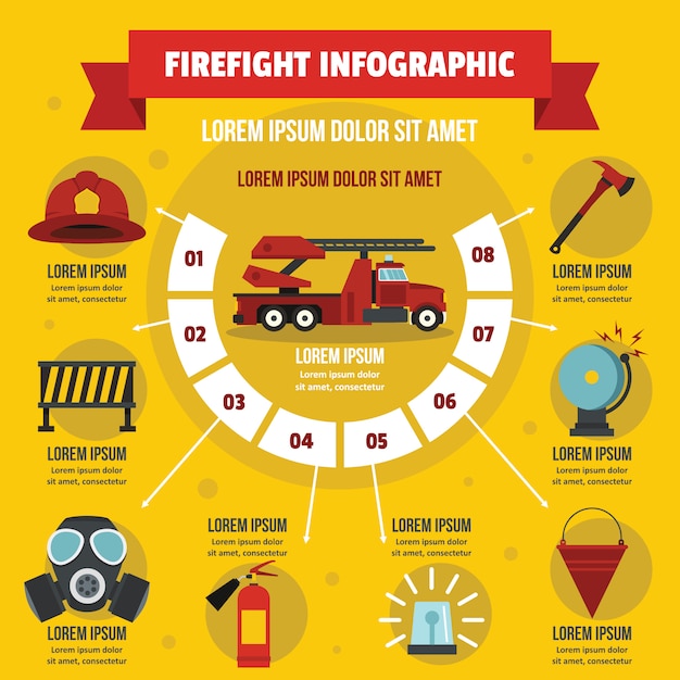 소방 Infographic 개념, 평면 스타일