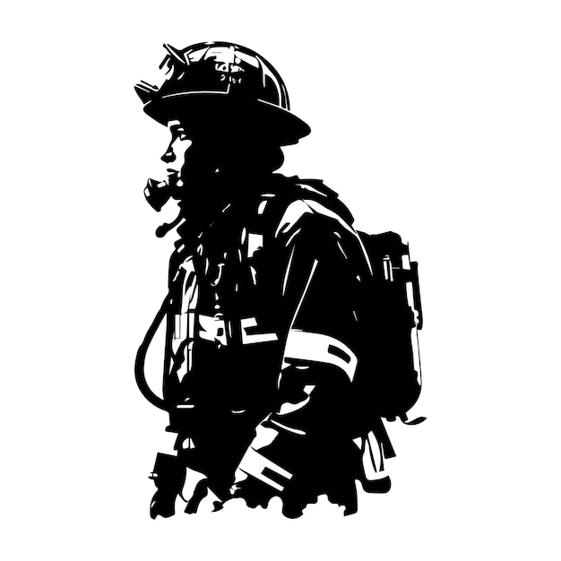 Firefighter in Action Silhouette clipart on a white background