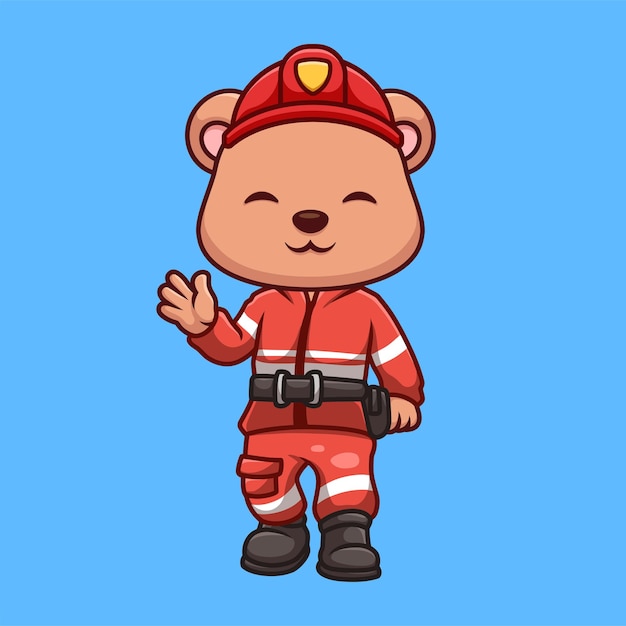 firefighter bear cute cartoon character