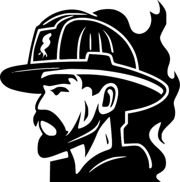 Firefighter Black and White Vector illustration