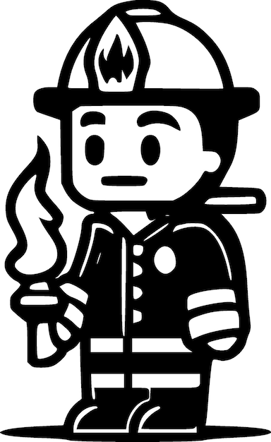 Vector firefighter black and white vector illustration