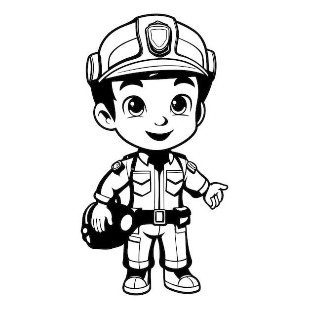 Firefighter boy with helmet cartoon vector illustration graphic design vector illustration graphic design