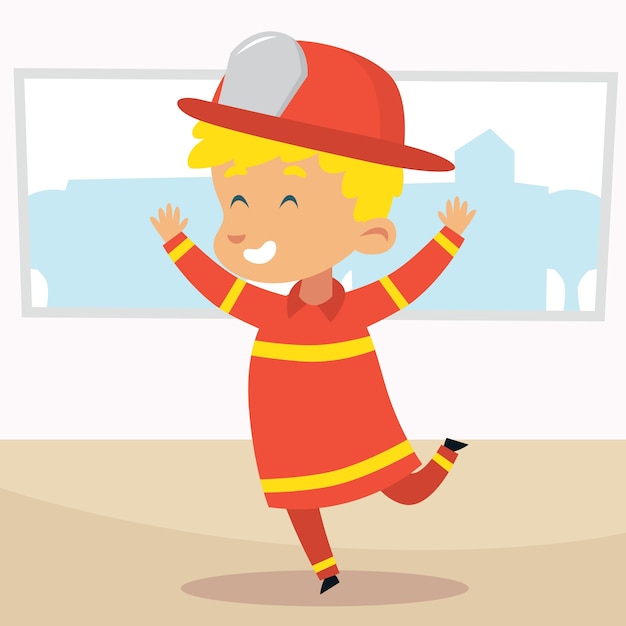 Illustrazione del bambino del fumetto del pompiere