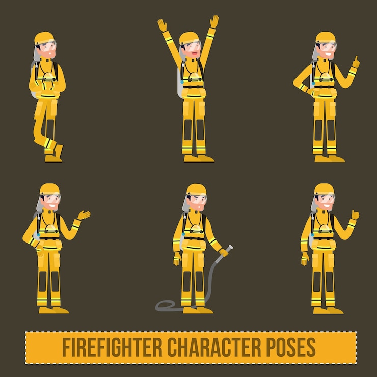 Vector firefighter character poses