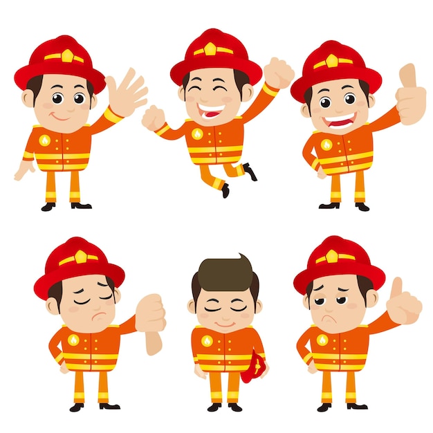 Firefighter characters with different poses