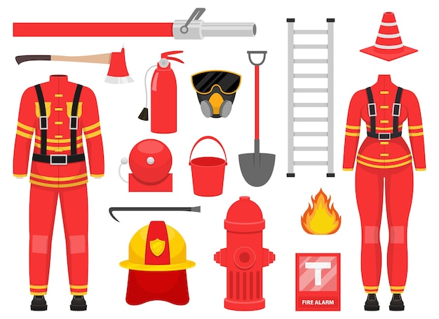 Firefighter collection illustration isolated on white