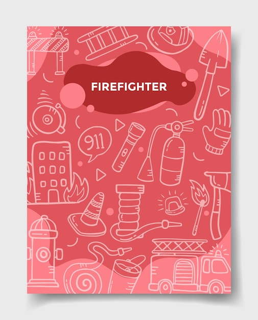 Vector firefighter concept with doodle style for template of banners flyer books and magazine