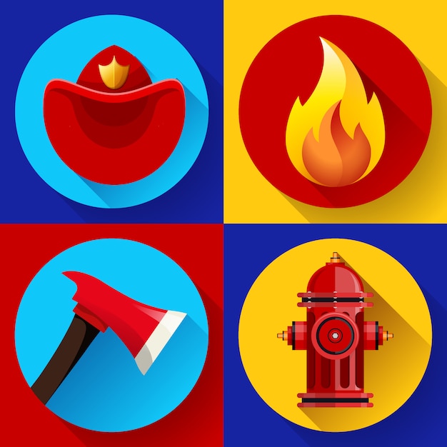 Vector firefighter elements set