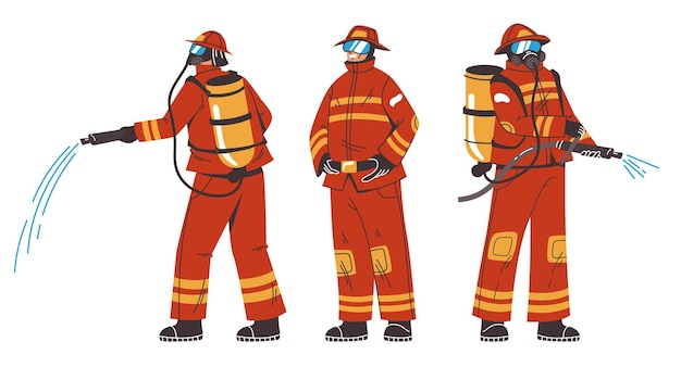 Firefighter fire fireman safety character isolated set design graphic illustration