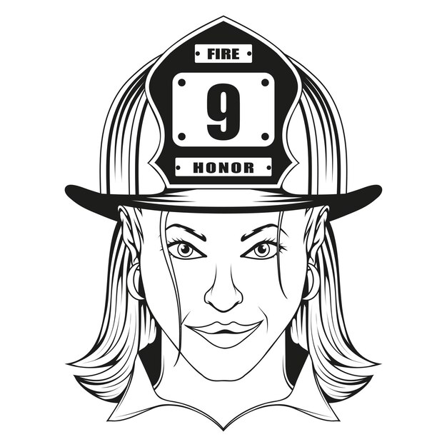 Vector firefighter girl vector illustration of a sketch beautiful female firefighter in a helmet