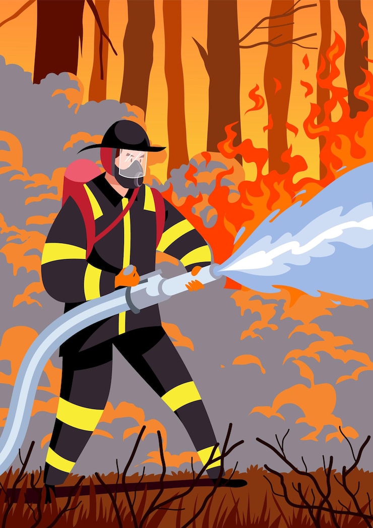 Vector firefighter holding hose