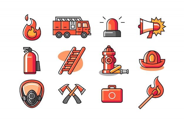 Vector firefighter icon set