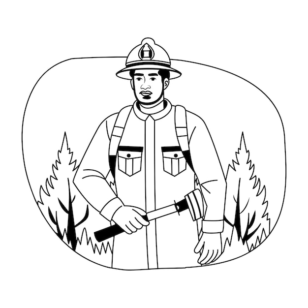 firefighter illustration in a glyph style