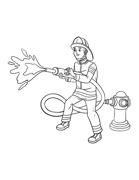 Vector firefighter isolated coloring page for kids