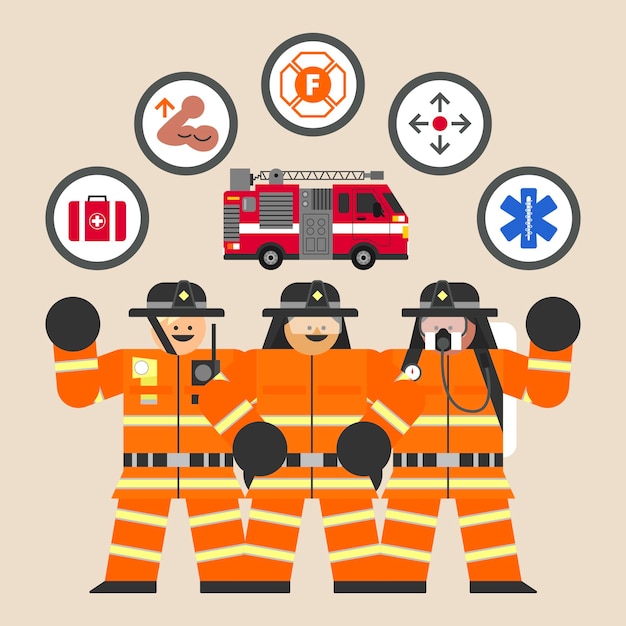 Firefighter job flat design character illustration