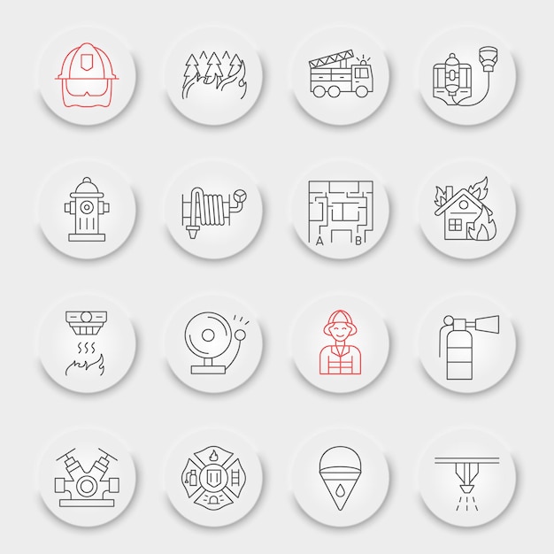 Vector firefighter line icon set