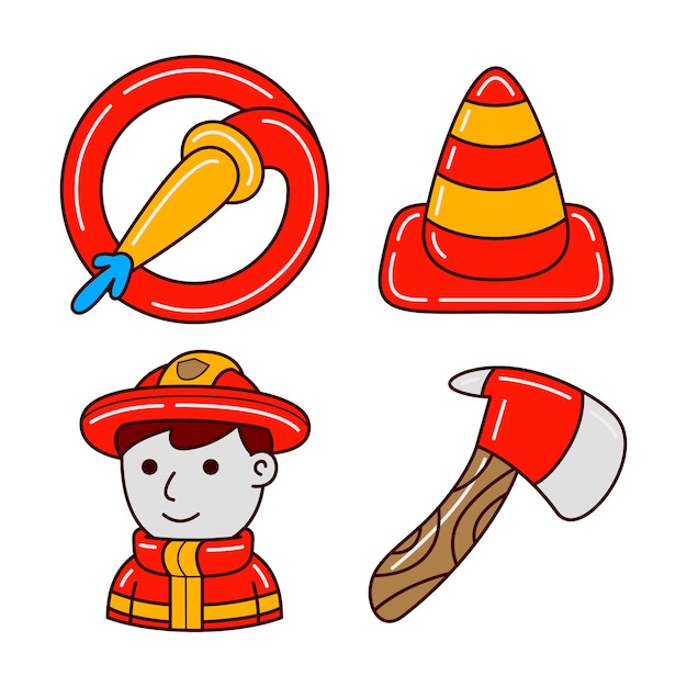 Firefighter objects vector illustrations set