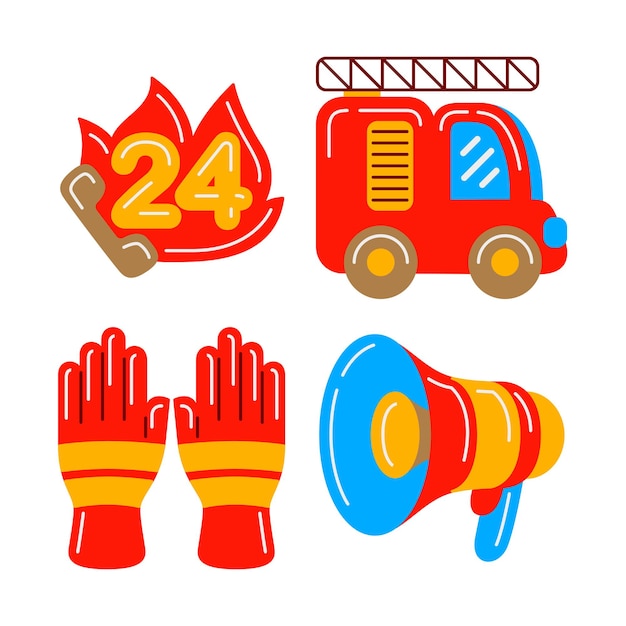 Set di illustrazioni vettoriali per oggetti pompiere