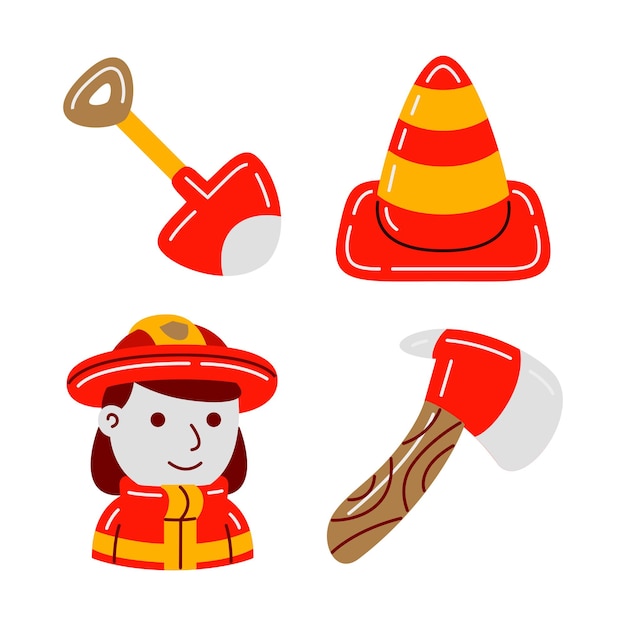 Firefighter objects vector illustrations set