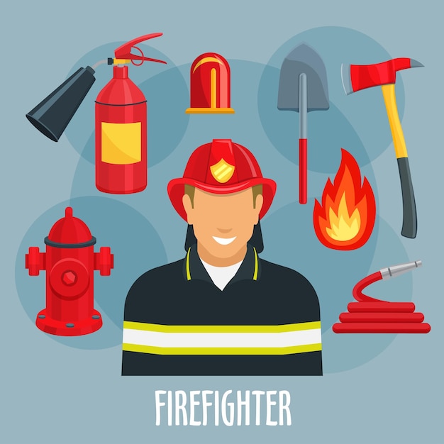 Firefighter profession icon of fireman in uniform