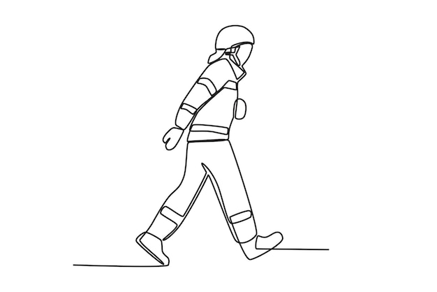 A firefighter ran to put out the fire Firefighter oneline drawing