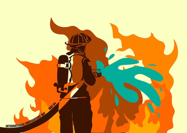 Firefighter silhouette vector illustration as a banner poster or template for international firefighters day