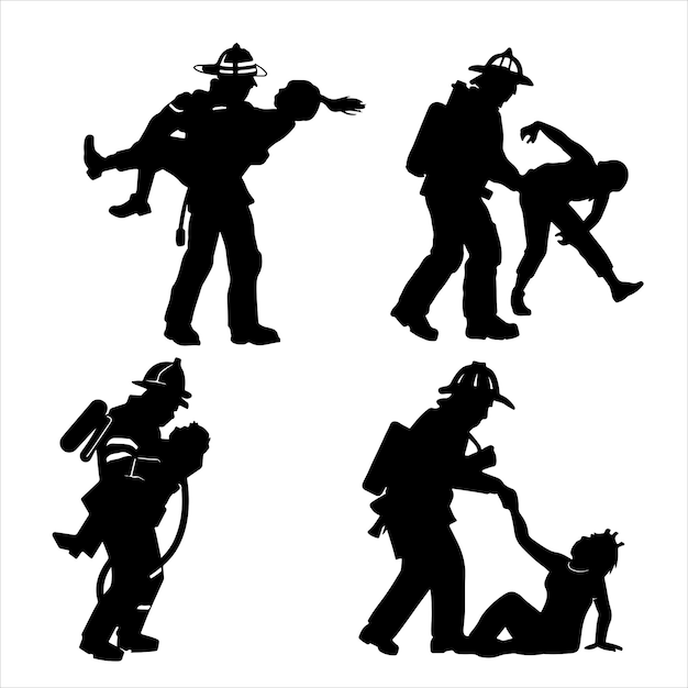 Vector firefighter silhouettes